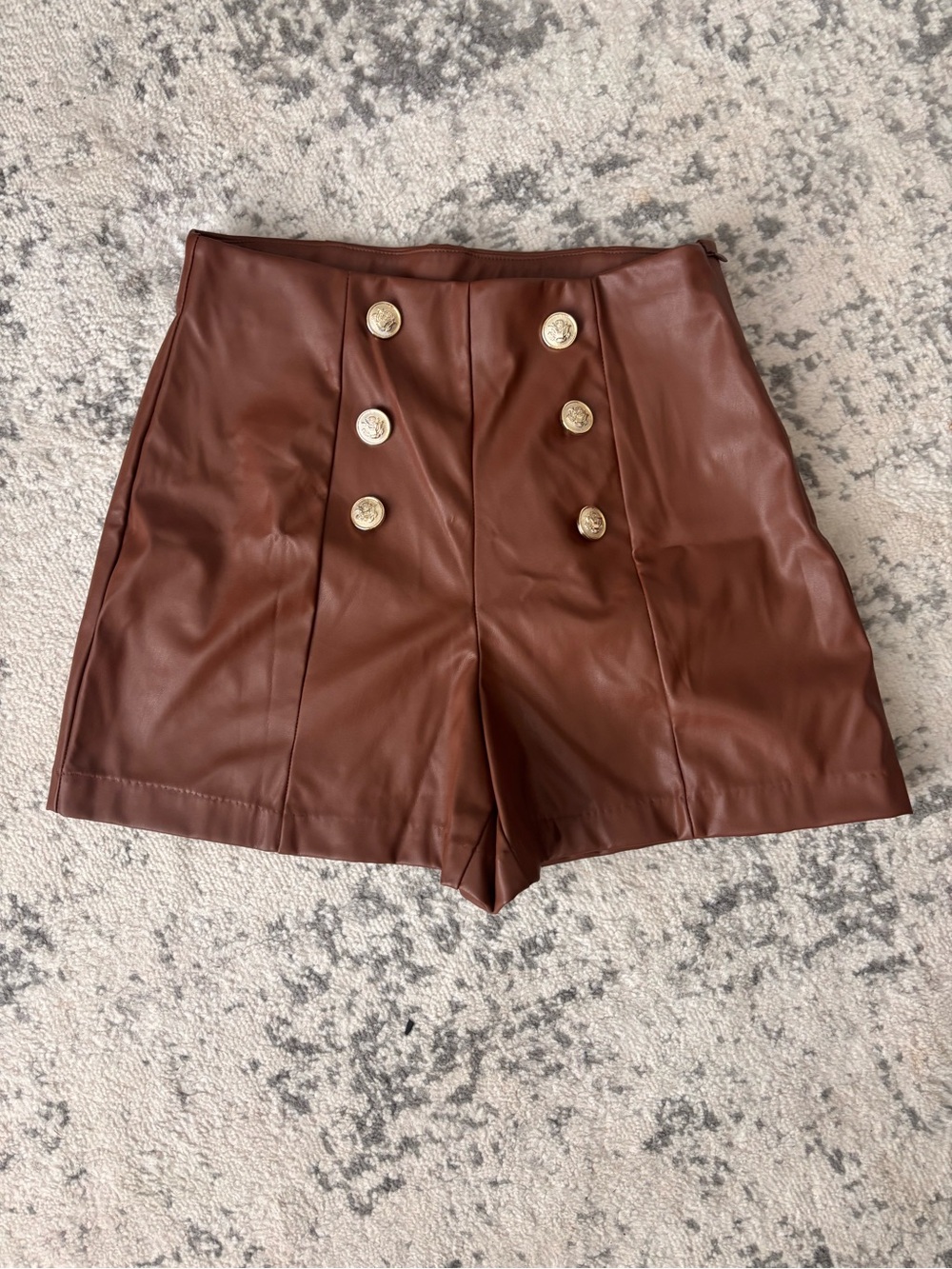 Ci Sono Chestnut High-Waist Faux Leather Button Shorts